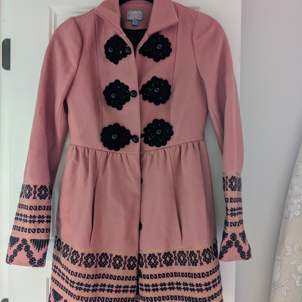 Elegant Pink Embroidered Women's Coat